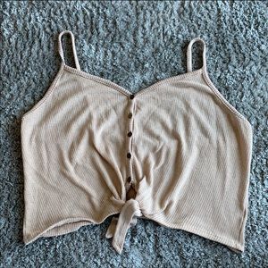 Tan knitted tie front crop top